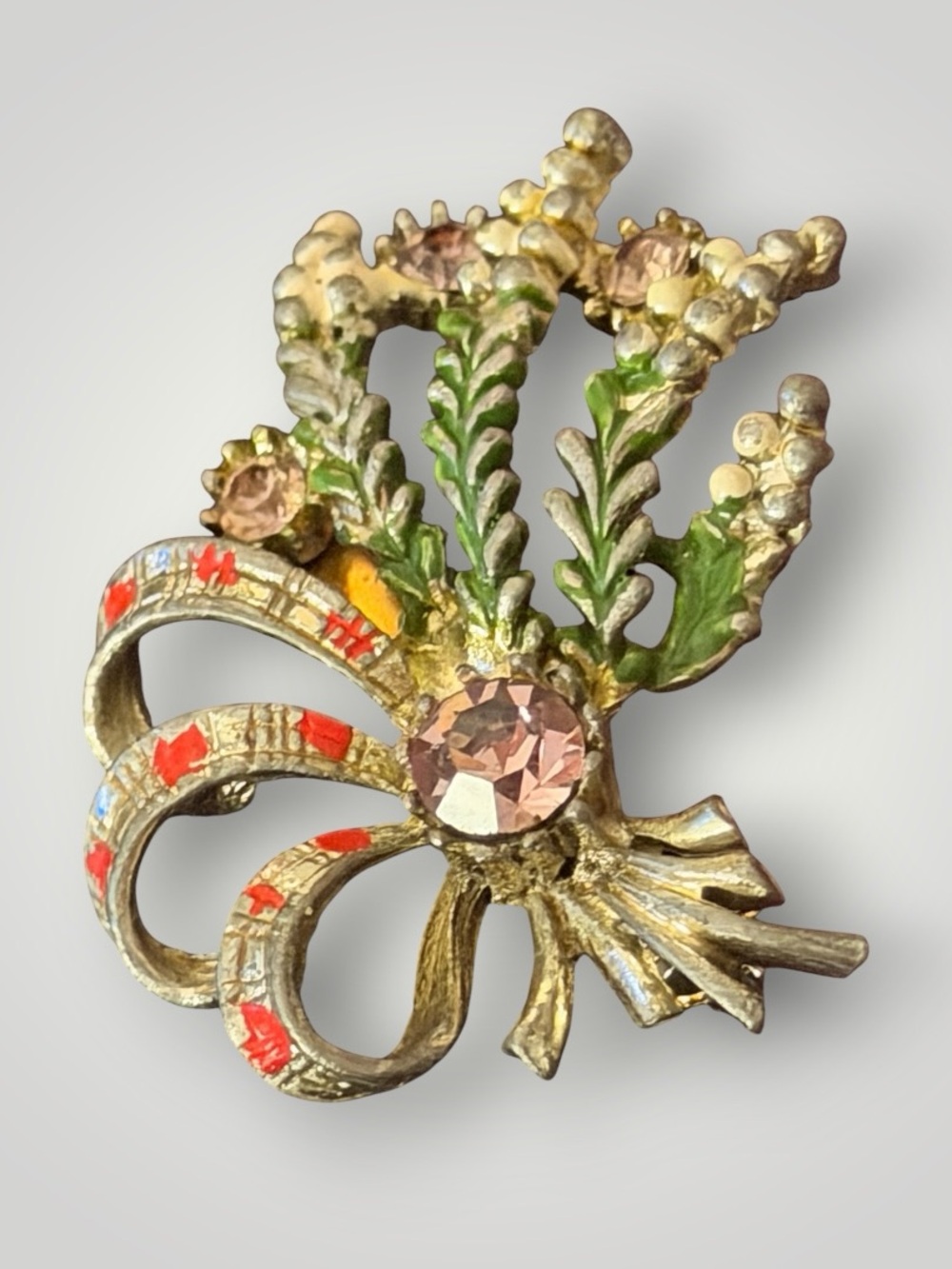 Vintage ART Arthur Pepper Enamel Floral Bouquet Brooch Rhinestone